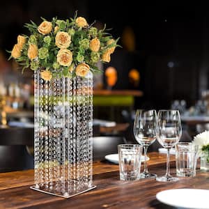 23.6 in. Tall Acrylic Column Flower Stand with Chandelier Crystals Wedding Centerpieces Table Vase (2-Piece)