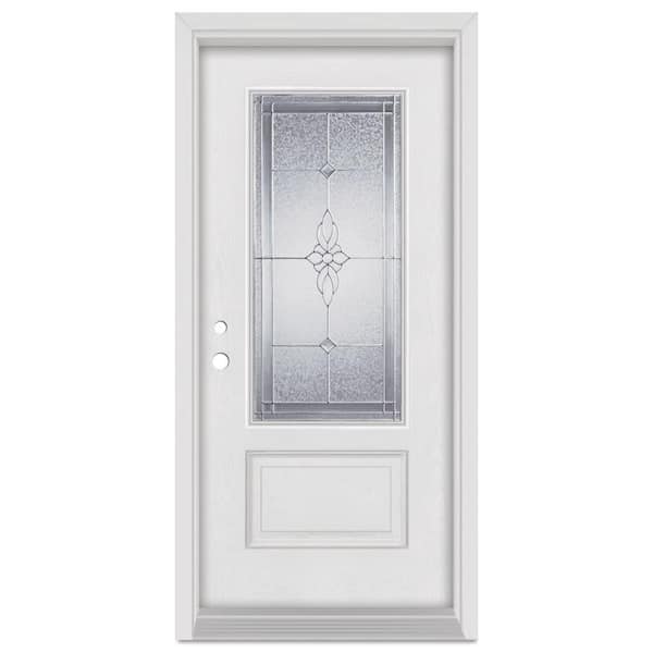 Stanley Doors 32 in. x 80 in. Victoria Right-Hand Zinc Finished Fiberglass Mahogany Woodgrain Prehung Front Door