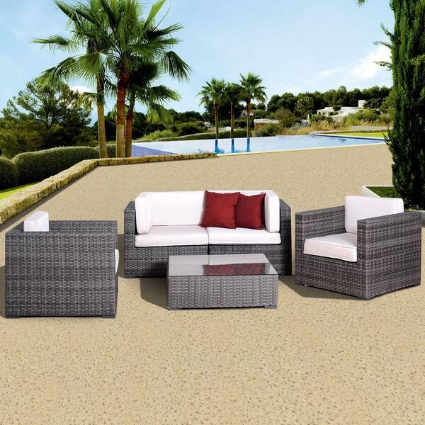 Atlantic Contemporary Lifestyle Metz Grey 5-Piece All-Weather Wicker Patio Seating Set with Gray Cushions