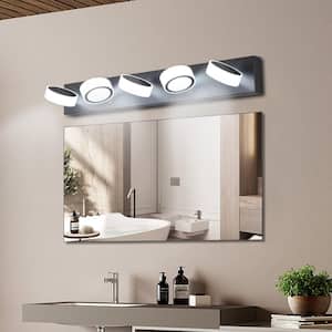37 in. 5-Light Black Round LED Vanity Light Bathrooms and Makeup Tables Mirror Light