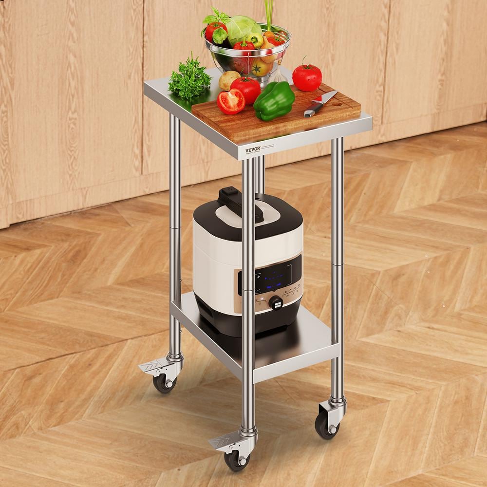 Silver Stainless Steel Adjustable Height Kitchen Cart