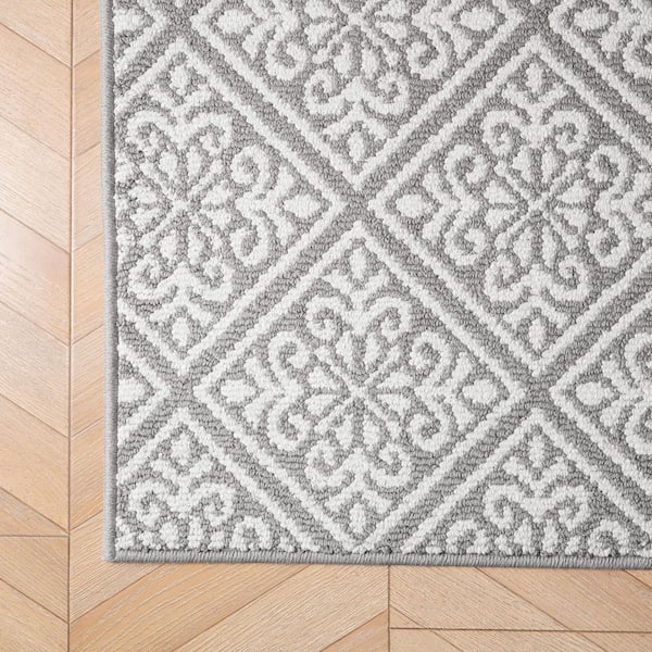 Austell 2- Tone Light Grey/Ivory 2 ft. x 5 ft. Geometric Polypropylene Runner Rug