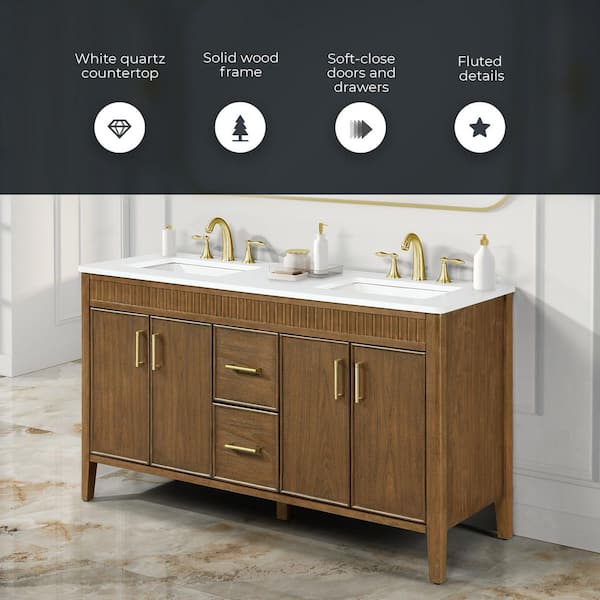 OVE Decors Juliette 60 in. Double Sink Freestanding Warm Walnut