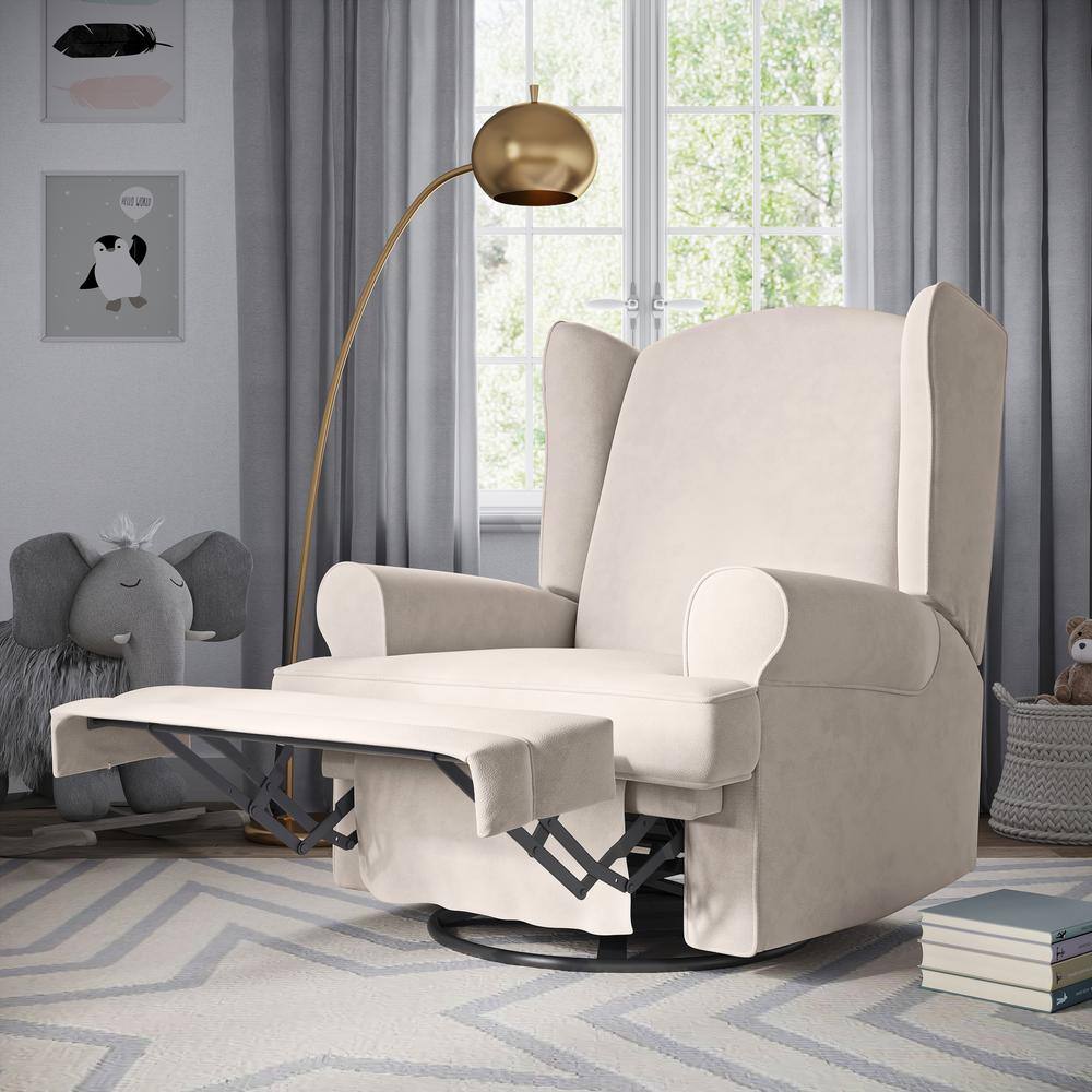 Ivory Swivel Recliner with Metal Base and USB Ports
