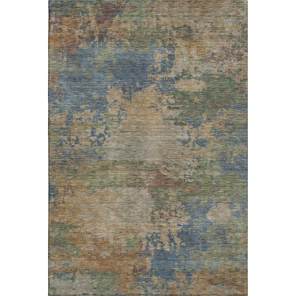 Mayfield Premium Machine Washable Abstract AMF2067 Denim 3 ft. x 4 ft. Area Rug