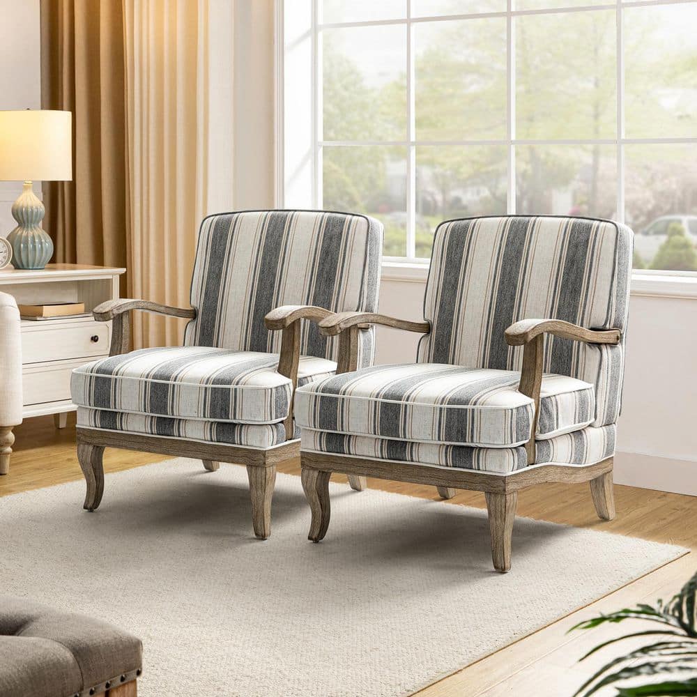 JAYDEN CREATION Quentin Farmhouse Style Upholstered Stripe Arm Chair ...