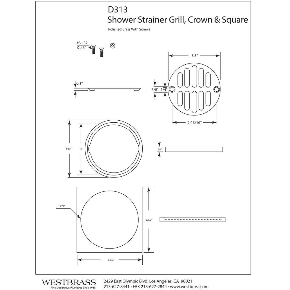 Polished Chrome Square Shower Drain with Round Strainer
