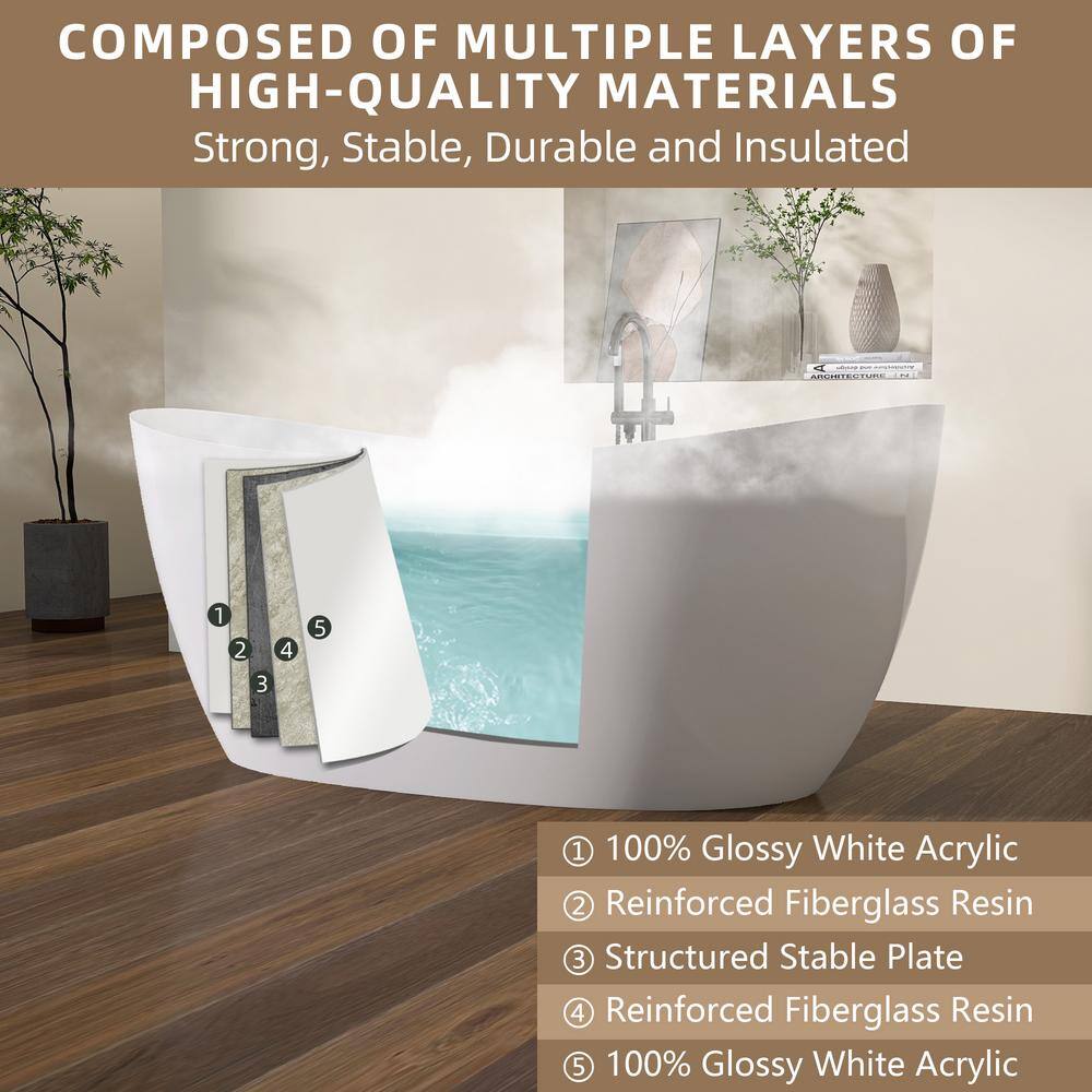 63'' White Acrylic Double Slipper Freestanding Soaking Tub