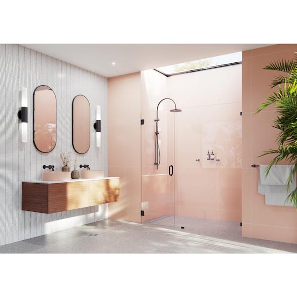 Glass Warehouse Illume 77.25 in. W x 78 in. H Wall Hinged Frameless Shower Door in Matte Black Finish with Clear Glass