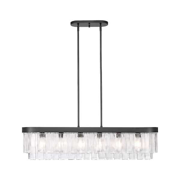 Ciara 360-Watt 6 Light Matte Black Statement Pendant Light with Hammered Water Glass Shade, No Bulbs Included