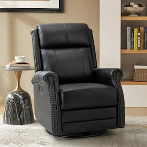 Sonia Transitional Black 30.5 in. Wide Genuine Leather Manual Rocking Recliner with Metal Base and Rolled Arms