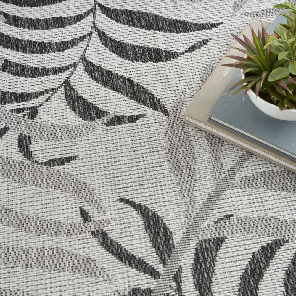 Gray Tropical Leaf Pattern 5' x 7' Synthetic Outdoor Rug