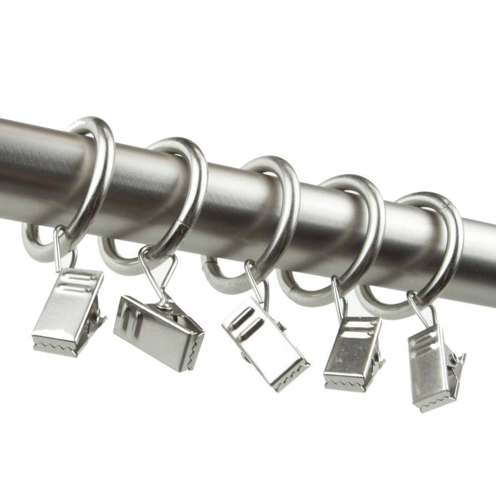 Satin Nickel 1-Inch Curtain Rings with Clips, Set of 10