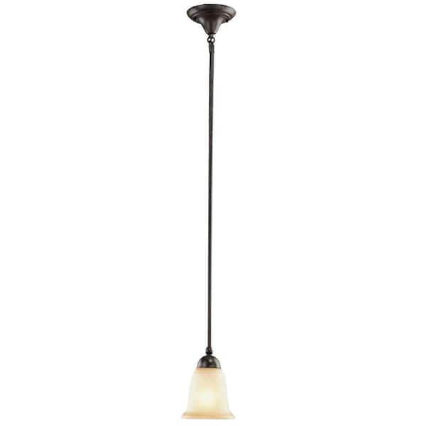 Commercial Electric 1-Light Rustic Iron Mini Pendant with Antique Ivory Glass