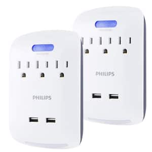 3-Outlet Surge Tap with 2 USB Ports Sensing Night Light (2-Pack)