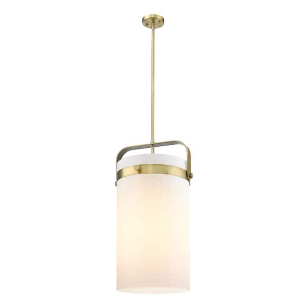 Pilaster 100-Watt 4-Light Brushed Brass Shaded Mini Pendant Light with Painted Glass Shade