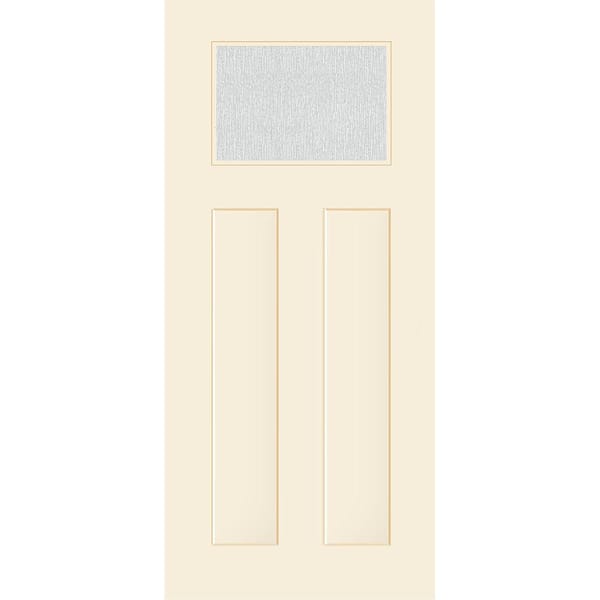 Legacy 36 in. x 80 in. Universal Handing 1/4 Top lite Rain Glass Primed Linen Finish Fiberglass Front Door Slab
