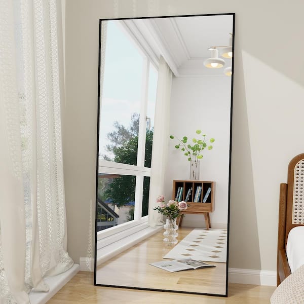 30 in. W x 70 in. H Rectangular Classic Black Aluminum Alloy Framed Full Length Mirror