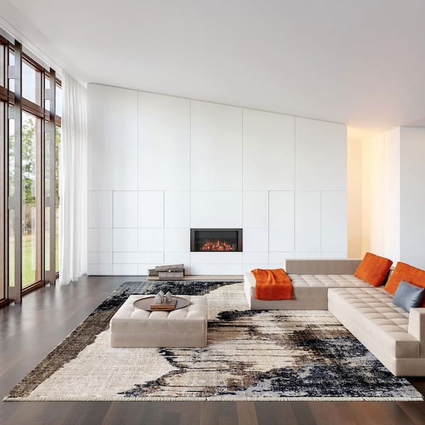 Rielle Contemporary Abstract Light Brown 4 ft. x 6 ft. Patio Rug