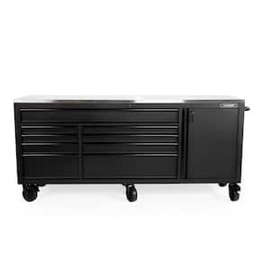 84 in. W x 24 in. D 9-Drawer Heavy-Duty Mobile Workbench with Stainless Steel Top in Matte Black