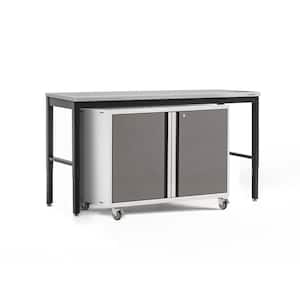 Pro Series 84 in. W x 37.5 in. H x 24 in. D 18-Gauge Steel Workbench With Base Cabinet in Platinum (2-Piece)