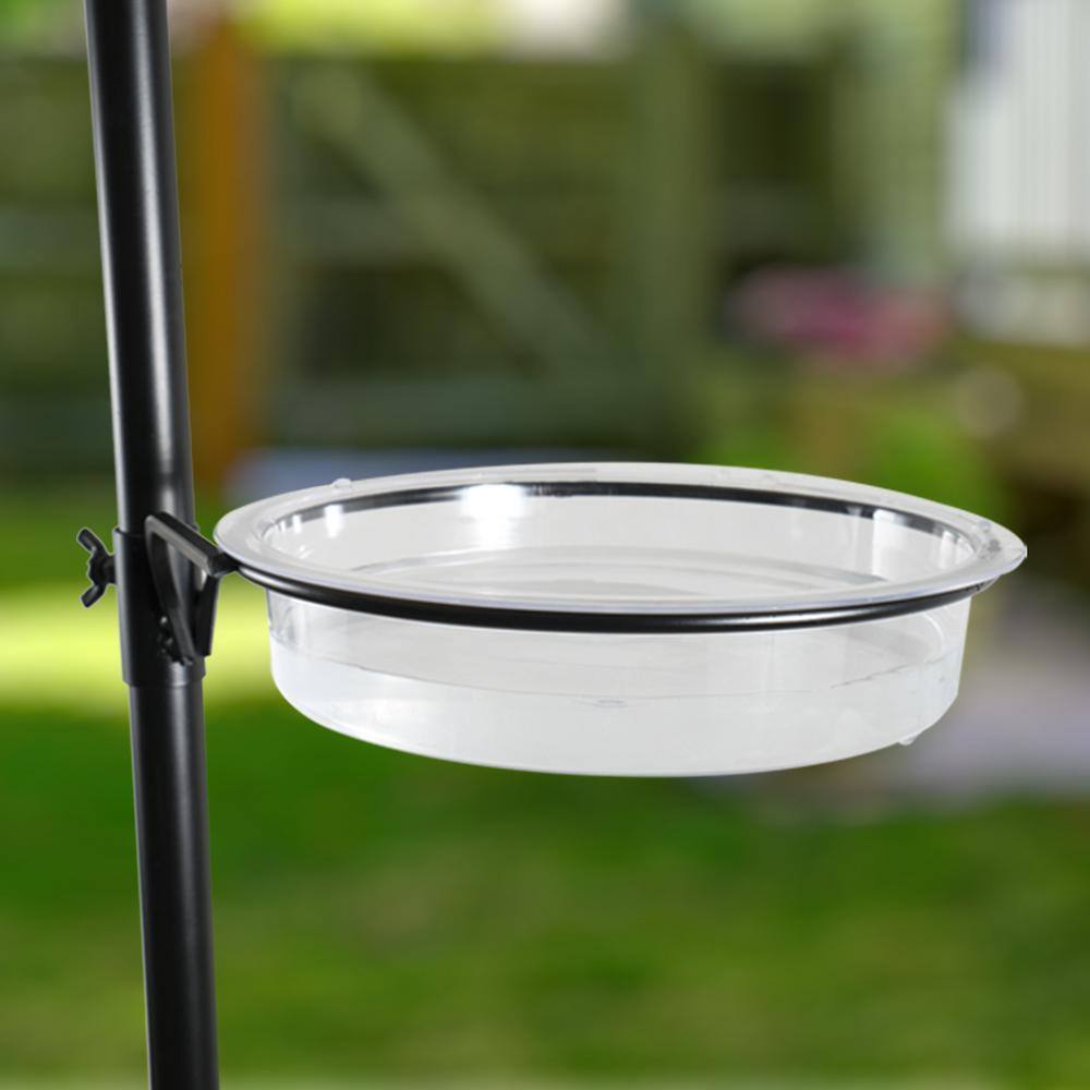 Tall Black Metal Bird Feeding and Bath Station with Hooks