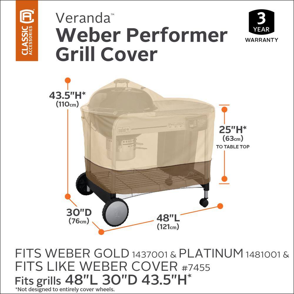 Tan and Brown Water-Resistant BBQ Grill Cover with Handles