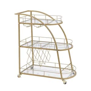 Golden Mobile Bar Cart Serving Cart with Wheels, 3-Tier Wine Rack for Kitchen, Party, Dining Room