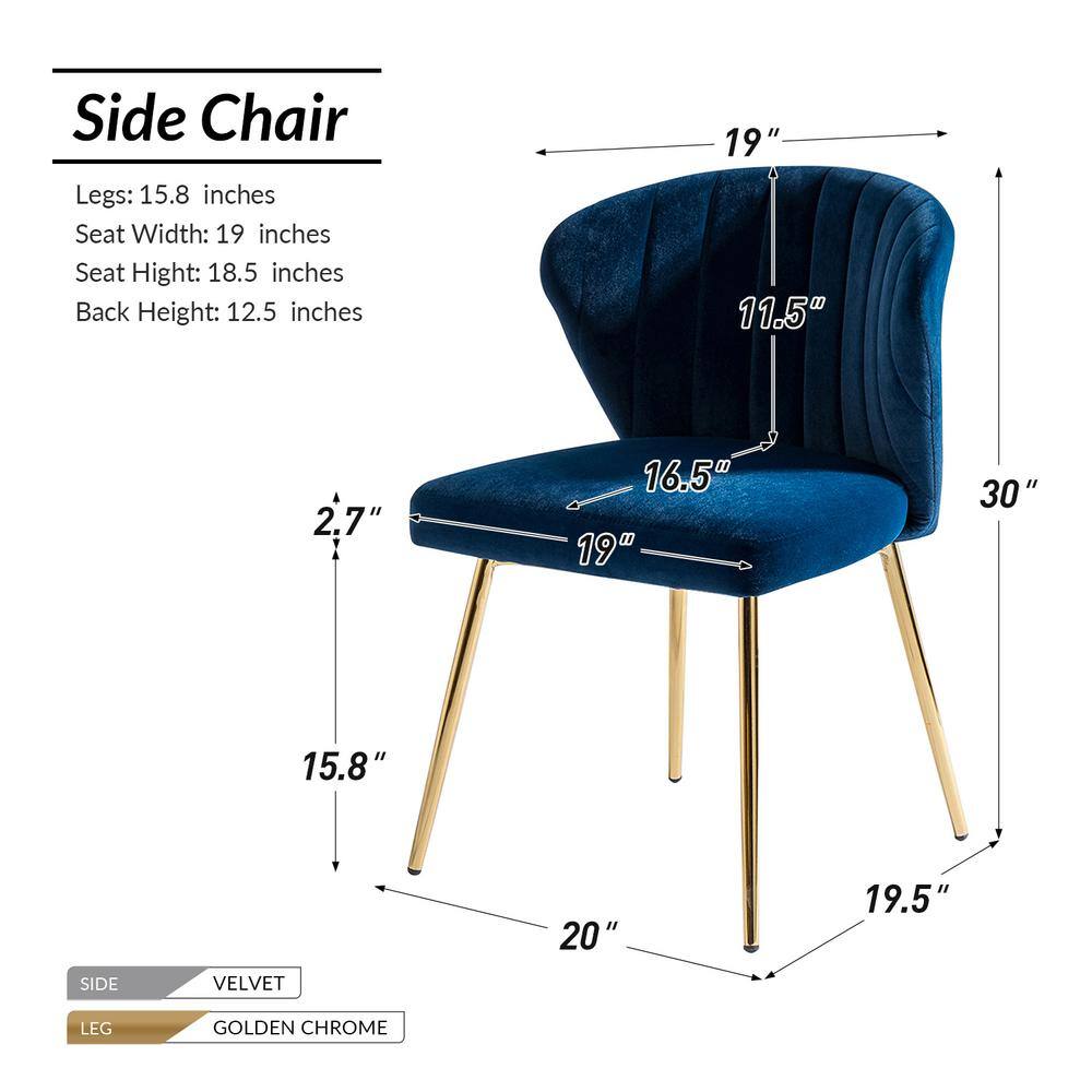 Navy Blue Velvet Upholstered Side Chair with Golden Metal Legs