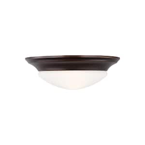 Nash 11.5 in. 1-Light Bronze Classic Contemporary Flush Mount with Satin Etched Glass Twist-Lock Shade