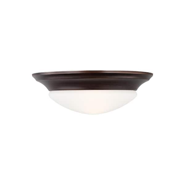 Generation Lighting Nash 11.5 in. 1-Light Bronze Classic Contemporary Flush Mount with Satin Etched Glass Twist-Lock Shade