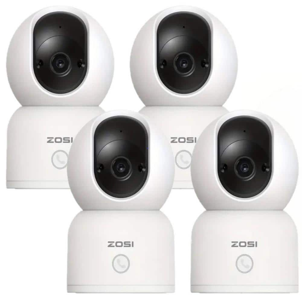 ZOSI 3MP 2K PTZ WiFi Plug-in Security Camera Baby Monitor, One Click Call, 2-Way Audio, Smart Detection, 2.4/5.0 GHZ - 4-Pack