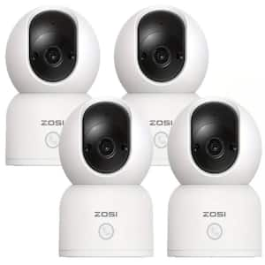 3MP 2K PTZ WiFi Plug-in Security Camera Baby Monitor, One Click Call, 2-Way Audio, Smart Detection, 2.4/5.0 GHZ - 4-Pack