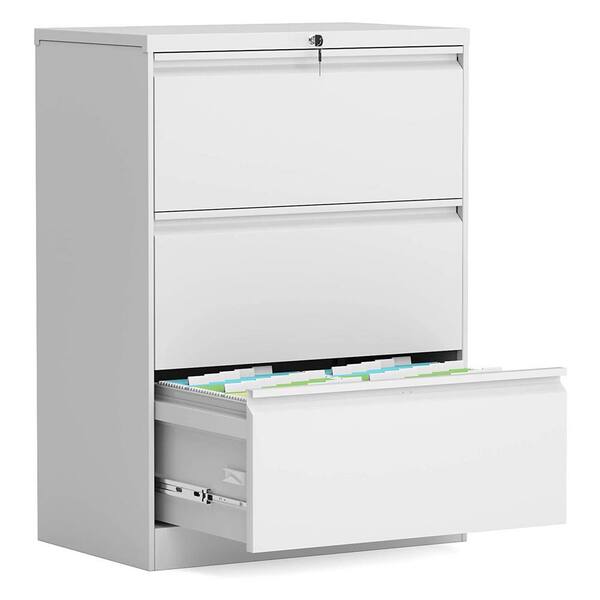 Aobabo White 3-Drawer Lateral File Cabinet with Lock, Metal