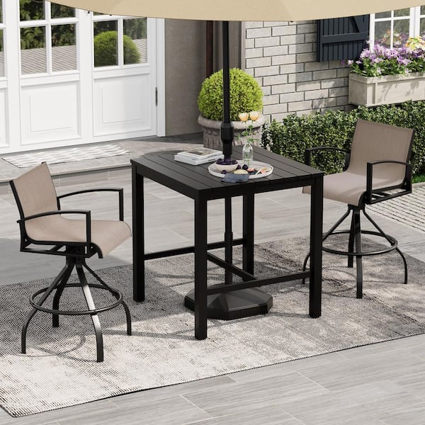 Pellebant 2-Pack Swivel Aluminum Outdoor Bar Stools Chairs Sunbrella Fabric in Augustine Ashe