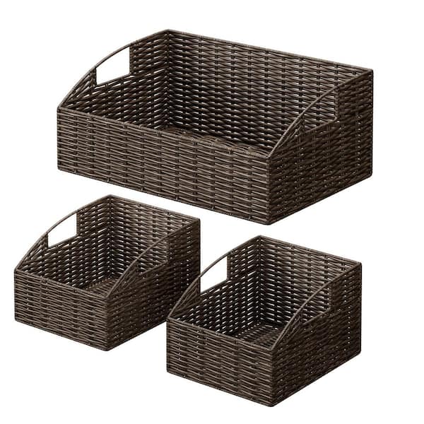 Brown 16.3 in. x 6.7 in. wicker Woven Decorative Basket-Hand-Woven Wicker Storage Basket