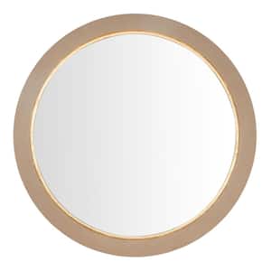 Medium Round Grey Farmhouse Accent Mirror with Gold Inlay (36 in. Diameter)