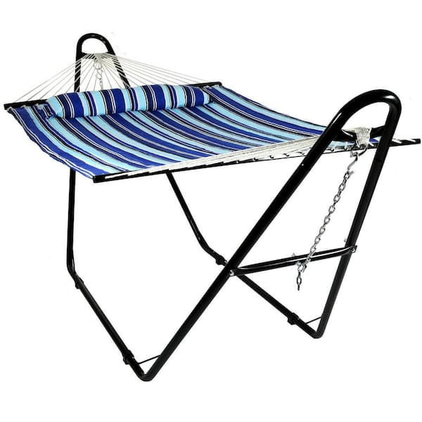 Sunnydaze 11-3/4 ft. Quilted 2-Person Hammock with Multi-Use Universal Stand in Catalina Beach