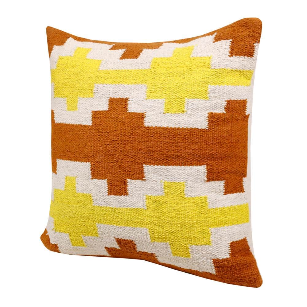 Adobe Orange, Yellow, and White Geometric Lattice 20" Cotton Throw Pillow
