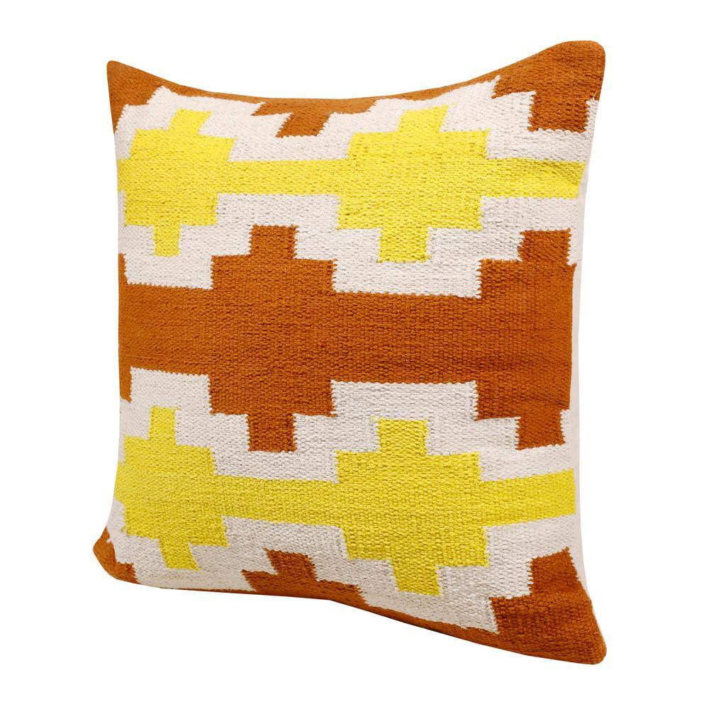 Adobe Orange, Yellow, and White Geometric Lattice 20" Cotton Throw Pillow