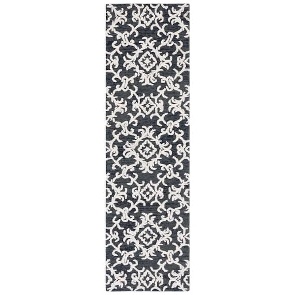 SAFAVIEH Blossom Black/Ivory 2 ft. x 8 ft. Floral Antique Runner Rug