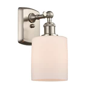 Cobbleskill 1-Light Brushed Satin Nickel Wall Sconce with Matte White Glass Shade