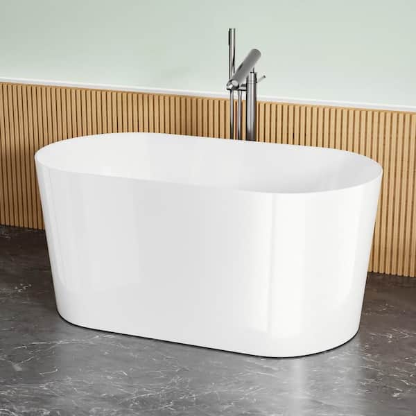 55 in. x 28 in. Acrylic Freestanding Soaking Bathtub in White with Chrome Pop-Up Drain CUPC Certification Oval Bathtub