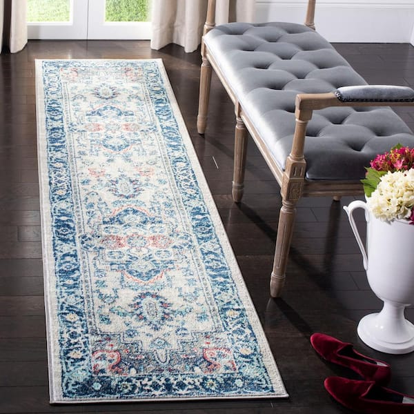 Brentwood Light Gray/Blue 2 ft. x 6 ft. Geometric Runner Rug