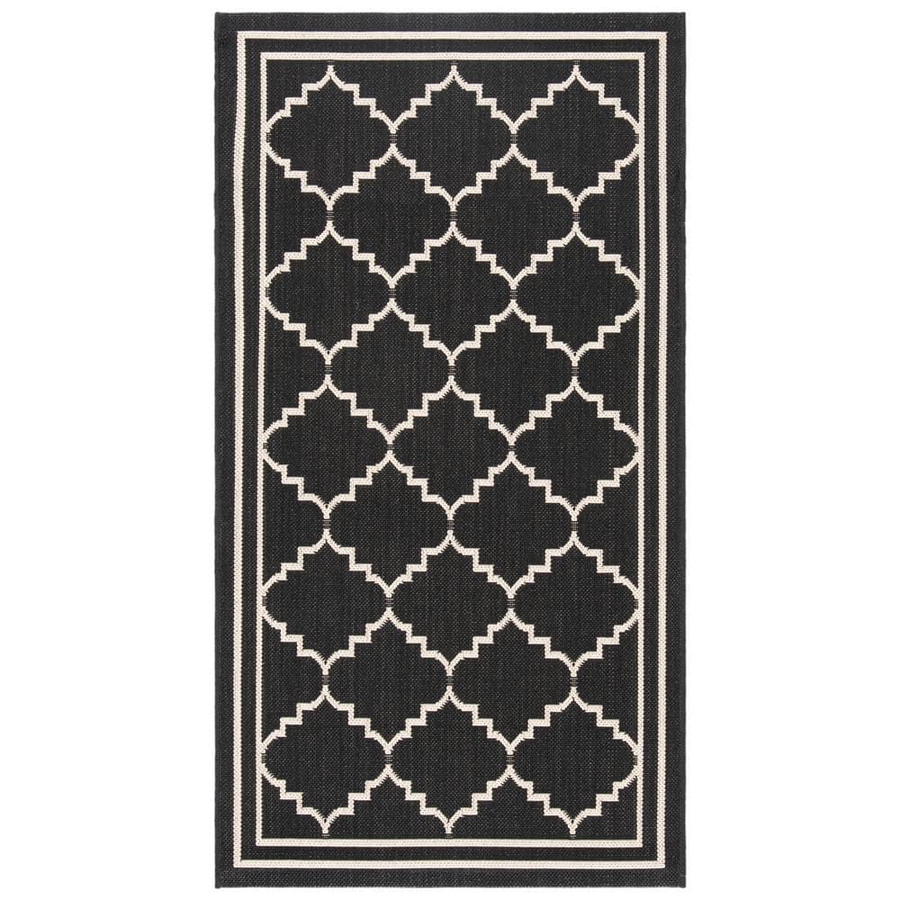 SAFAVIEH Courtyard Black/Cream 3 ft. x 5 ft. Geometric Indoor/Outdoor