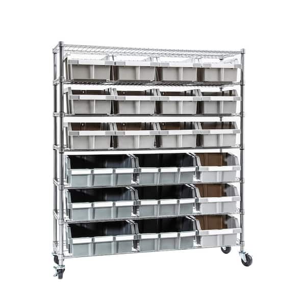 Seville Classics Commercial Gray 7-Tier 21-Bin Rack NSF Steel Extra-Large Garage Storage Shelving Unit, 48 in. W x 52.5 in. H x 14 in. D