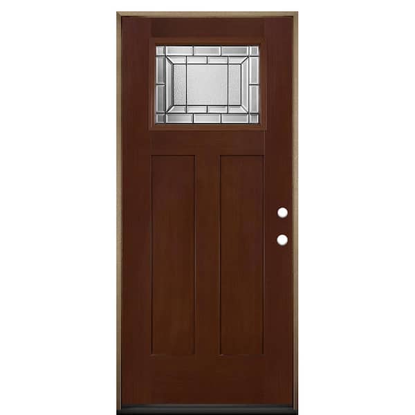 Masonite Sequence 36inx80in Caramel Grain Left-Hand/Inswing 1/4 Lite Decorative Glass Caramel Grain Fiberglass Prehung Front Door