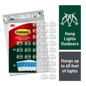Small Clear Outdoor Light Clips (30 Hooks, 32 Water Resistant Strips)