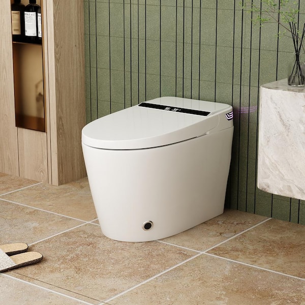 FUFU&GAGA Elongated Smart Bidet Toilet 1.28GPF with Foot Sensing Open/Flush, Massage Cleaning, Digital Display, Heated, White