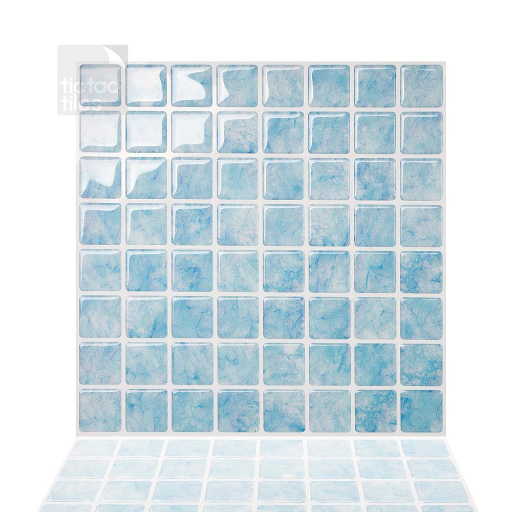 Tic Tac Tiles Vetro Aqua 10 In W X 10 In H Peel And Stick Decorative Mosaic Wall Tile Backsplash 10 Tiles Sqs01 10 The Home Depot